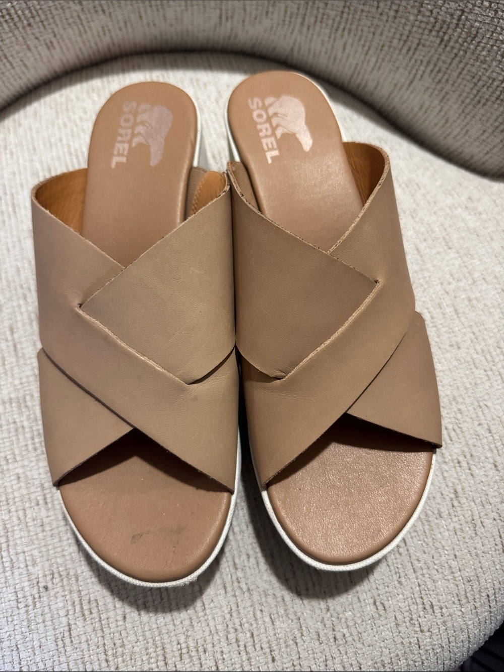 Sorel Women's Tan Crossover Platform Slide Mules